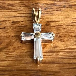 Cross Pendant 925 Sterling Silver Gold Vermeil & Cubic Zirconia 1/2 In x 3/4 in